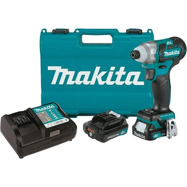 Makita - 12 Volt, 1/4" Drive, 100 Ft/Lb Torque, Cordless Impact Driver - Pistol Grip Handle, 3000 RPM, 2 Lithium-Ion Batteries Included - Apex Tool & Supply