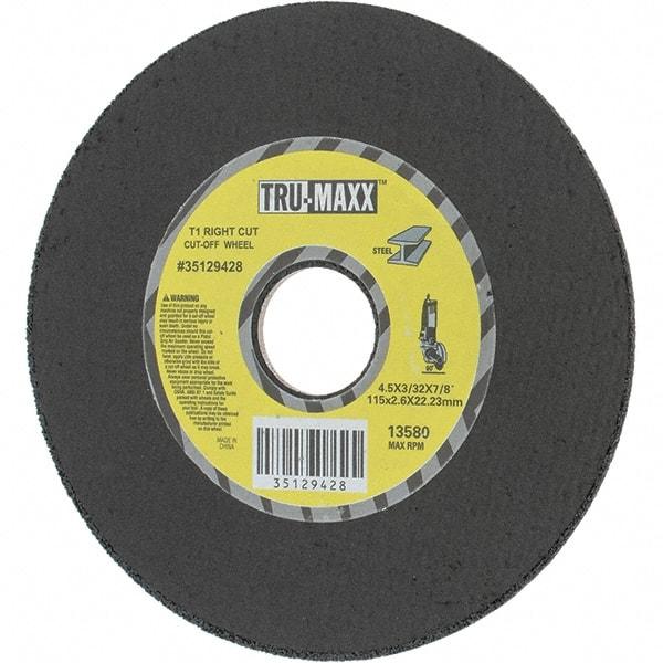 Tru-Maxx - 4-1/2" Aluminum Oxide Cutoff Wheel - 0.0938" Thick, 7/8" Arbor, Use with Portable Tools - Apex Tool & Supply