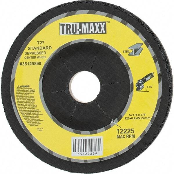 Tru-Maxx - 24 Grit, 5" Wheel Diam, 1/4" Wheel Thickness, 7/8" Arbor Hole, Type 27 Depressed Center Wheel - Coarse Grade, Aluminum Oxide, R Hardness, Compatible with Angle Grinder - Apex Tool & Supply