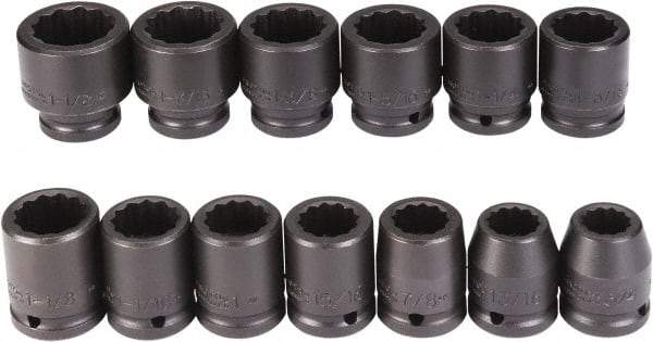 Proto - 13 Piece 3/4" Drive Black Finish Impact Socket Set - 12 Points, 3/4" to 1-1/2" Range, Inch Measurement Standard - Apex Tool & Supply