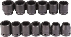 Proto - 13 Piece 3/4" Drive Black Finish Impact Socket Set - 12 Points, 3/4" to 1-1/2" Range, Inch Measurement Standard - Apex Tool & Supply