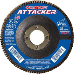Sait - 120 Grit, 5" Disc Diam, 7/8" Center Hole, Type 27 Zirconia Alumina Flap Disc - 12,200 Max RPM, Fiberglass Backing, Arbor Attaching System, Coated - Apex Tool & Supply