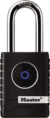 Master Lock - 2" Shackle Clearance, Blue Tooth Padlock - 11/32" Shackle Diam, Die Cast Body with Boron-Carbide Shackle - Apex Tool & Supply