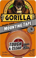 Gorilla Tape - 1" x 60" Acrylic Adhesive Double Sided Tape - 43 mil Thick, Clear, Polyethylene Film Liner, Continuous Roll - Apex Tool & Supply
