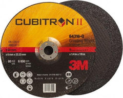 3M - 36 Grit, 9" Wheel Diam, 1/4" Wheel Thickness, 7/8" Arbor Hole, Type 27 Depressed Center Wheel - Coarse Grade, Ceramic, Resinoid Bond, Q Hardness, 6,650 Max RPM, Compatible with Angle Grinder - Apex Tool & Supply