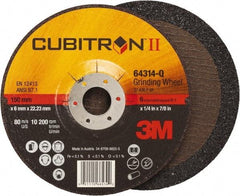 3M - 36 Grit, 6" Wheel Diam, 1/4" Wheel Thickness, 7/8" Arbor Hole, Type 27 Depressed Center Wheel - Coarse Grade, Ceramic, Resinoid Bond, Q Hardness, 10,200 Max RPM, Compatible with Angle Grinder - Apex Tool & Supply