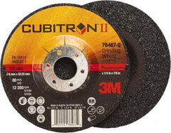 3M - 36 Grit, 5" Wheel Diam, 1/4" Wheel Thickness, 7/8" Arbor Hole, Type 27 Depressed Center Wheel - Coarse Grade, Ceramic, Resinoid Bond, Q Hardness, 12,250 Max RPM, Compatible with Angle Grinder - Apex Tool & Supply