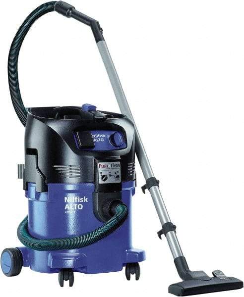 Nilfisk - 8 Gal Plastic Tank, Electric Powered Wet/Dry Vacuum - 1.34 Peak hp, 120 Volt, 8.3 Amps, 10' Hose Fitting, General Purpose Filter, Accessories Included - Apex Tool & Supply