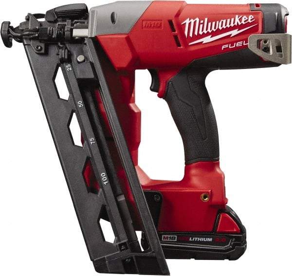 Milwaukee Tool - Cordless Finish Nailer Kit - 16 Gauge Nail Diam, 1-1/4 to 2-1/2" Long Nail, Lithium-Ion Batteries Included - Apex Tool & Supply
