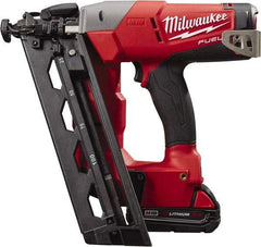 Milwaukee Tool - Cordless Finish Nailer Kit - 16 Gauge Nail Diam, 1-1/4 to 2-1/2" Long Nail, Lithium-Ion Batteries Included - Apex Tool & Supply