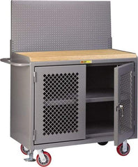 Little Giant - Mobile Bench Cabinet with Pegboard Panel - Steel, Fixed Leg, Gray, 53-1/2" Long x 24" Deep x 43" High - Apex Tool & Supply