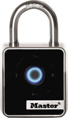 Master Lock - 7/8" Shackle Clearance, Blue Tooth Padlock - 9/32" Shackle Diam, Die Cast Body with Boron-Carbide Shackle - Apex Tool & Supply