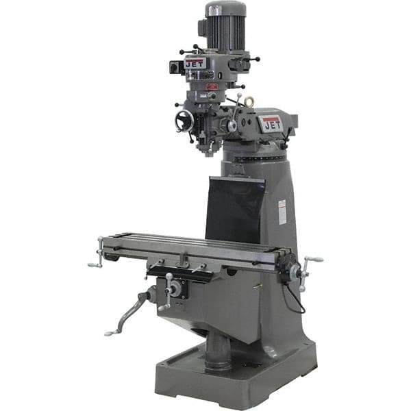 Jet - 9" Table Width x 42" Table Length, Step Pulley Control, 1 Phase Knee Milling Machine - 3 hp - Apex Tool & Supply
