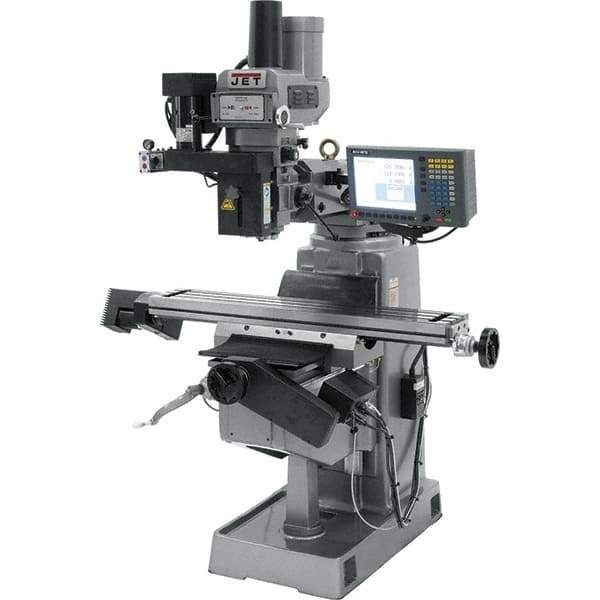 Jet - 9" Table Width x 49" Table Length, Electronic Variable Speed Control, 3 Phase Knee Milling Machine - R8 Spindle Taper, 3 hp - Apex Tool & Supply