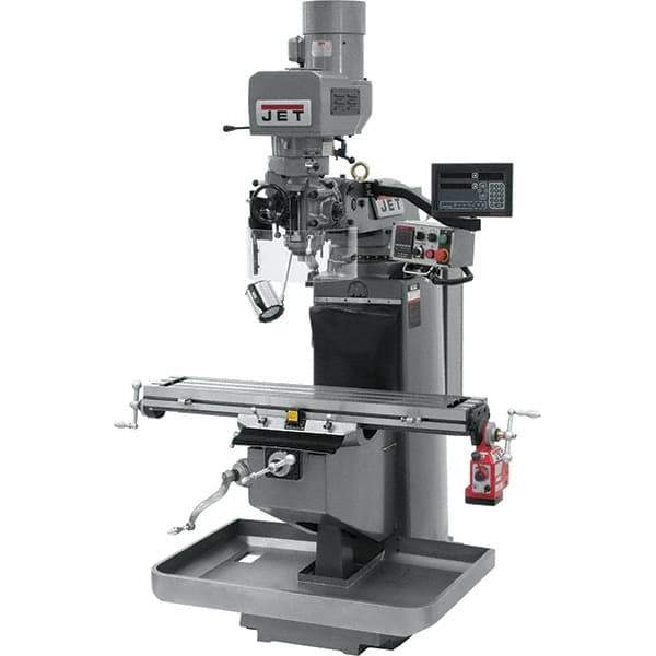 Jet - 9" Table Width x 49" Table Length, Electronic Variable Speed Control, 3 Phase Knee Milling Machine - 3 hp - Apex Tool & Supply