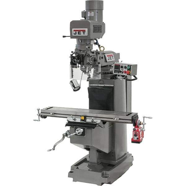 Jet - 10" Table Width x 50" Table Length, Electronic Variable Speed Control, 3 Phase Knee Milling Machine - R8 Spindle Taper, 3 hp - Apex Tool & Supply