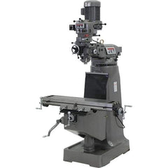 Jet - 9" Table Width x 42" Table Length, Step Pulley Control, 3 Phase Knee Milling Machine - 2 hp - Apex Tool & Supply