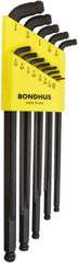 Bondhus - 13 Piece L-Key Ball End Hex Key Set - Hex Range 0.05 to 3/8", Protanium High Torque Steel - Apex Tool & Supply