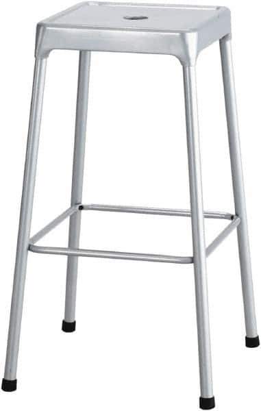 Safco - 29 Inch High, Stationary Drafting, Warehouse and Industrial Stool - 17 Inch Deep x 17 Inch Wide, Steel Seat, Silver - Apex Tool & Supply