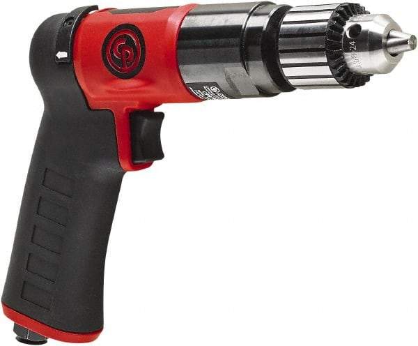Chicago Pneumatic - 3/8" Reversible Keyed Chuck - Pistol Grip Handle, 2,100 RPM, 0.5 hp, 90 psi - Apex Tool & Supply