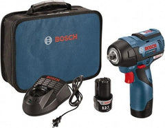 Bosch - 3/8" Drive 12 Volt Pistol Grip Cordless Impact Wrench & Ratchet - 1,200/2,600 RPM, 0 to 3,100 BPM, 85 Ft/Lb Torque, 2 Lithium-Ion Batteries Included - Apex Tool & Supply