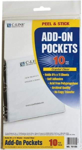 C-LINE - 10 Piece Clear Self-Adhesive Pockets - 11" High x 8" Wide - Apex Tool & Supply