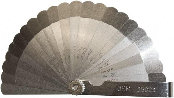 OEM Tools - 22 Piece, 0.004 to 0.027" Thick, Feeler Gage Set - 3-1/4" Leaf Length, 1/2" Wide, Steel - Apex Tool & Supply
