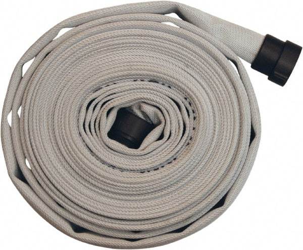 Dixon Valve & Coupling - 1-1/2" ID, 135 Working psi, White Polyester/Rubber Fire Hose, Single Jacket - Male x Female NPSH Ends, 100' Long, 405 Burst psi - Apex Tool & Supply