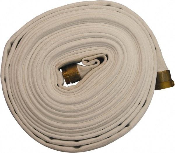 Dixon Valve & Coupling - 1-1/2" ID, 135 Working psi, White Polyester/Rubber Fire Hose, Single Jacket - Male x Female NST (NH) Ends, 50' Long, 405 Burst psi - Apex Tool & Supply