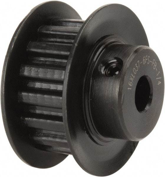 Power Drive - 16 Tooth, 1/4" Inside x 1" Outside Diam, Timing Belt Pulley - 1/4, 3/8" Belt Width, 1.019" Pitch Diam, Steel & Cast Iron - Apex Tool & Supply