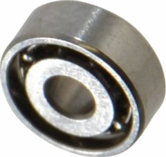 Value Collection - 5/64" Bore Diam, 1/4" OD, Open Miniature Radial Ball Bearing - 3/32" Wide, 1 Row, Round Bore, 23 Lb Static Capacity, 70 Lb Dynamic Capacity - Apex Tool & Supply