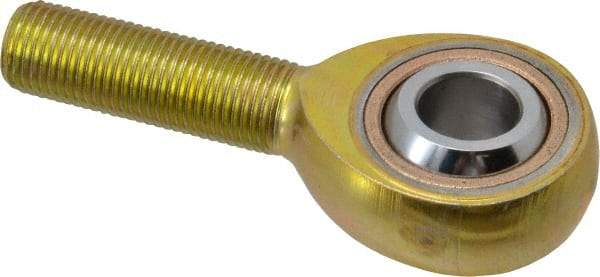 Made in USA - 1/2" ID, 1-5/16" Max OD, 6,700 Lb Max Static Cap, Plain Male Spherical Rod End - 1/2-20 RH, Steel with Bronze Raceway - Apex Tool & Supply