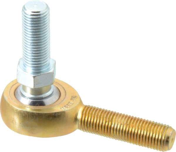 Made in USA - 3/8" ID, 1" Max OD, 4,012 Lb Max Static Cap, Male Spherical Rod End with Stud - 3/8-24 RH, Steel with Bronze Raceway - Apex Tool & Supply