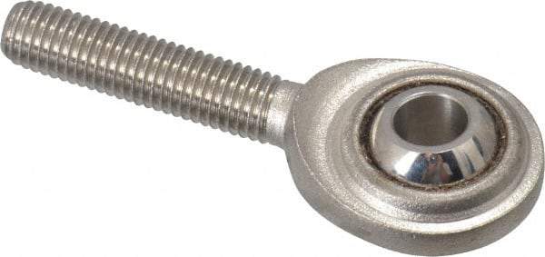 Made in USA - 1/4" ID, 3/4" Max OD, 1,370 Lb Max Static Cap, Plain Male Spherical Rod End - 1/4-28 RH, Stainless Steel with Stainless Steel Raceway - Apex Tool & Supply