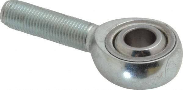 Made in USA - 3/8" ID, 1" Max OD, 9,550 Lb Max Static Cap, Plain Male Spherical Rod End - 3/8-24 RH, Alloy Steel with Steel Raceway - Apex Tool & Supply