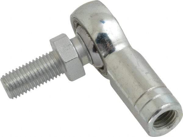 Made in USA - 5/16" ID, 7/8" Max OD, 7,640 Lb Max Static Cap, Female Spherical Rod End with Stud - 5/16-24 RH, Alloy Steel with Steel Raceway - Apex Tool & Supply