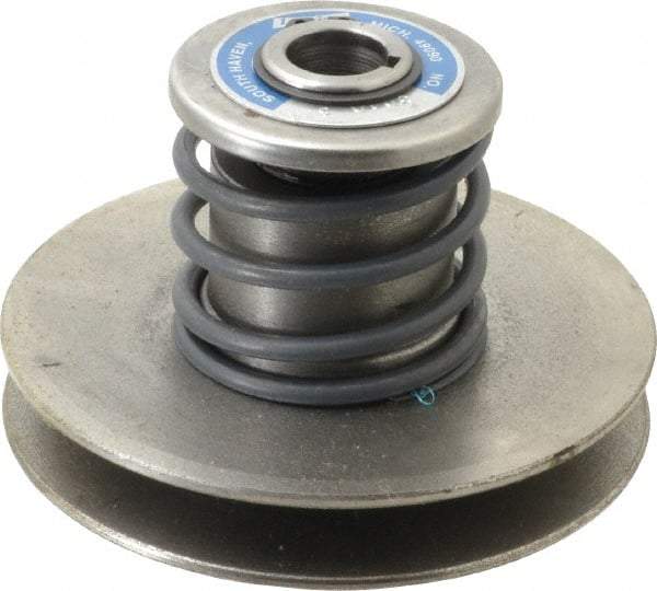 Lovejoy - 1.72" Min Pitch, 3-1/2" Long, 4.65" Max Diam, Spring Loaded Variable Speed Pulley - 5" Outside Diam, 3/4" Inside Diam, 1/2 Hp at 1750 RPM, 0.333 Hp at 1150 RPM - Apex Tool & Supply