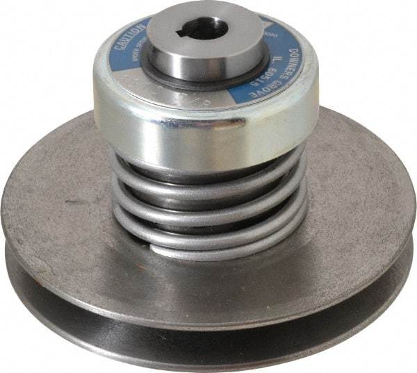 Lovejoy - 2.69" Min Pitch, 4.13" Long, 5.65" Max Diam, Spring Loaded Variable Speed Pulley - 6" Outside Diam, 5/8" Inside Diam, 1 Hp at 1750 RPM, 3/4 Hp at 1150 RPM - Apex Tool & Supply