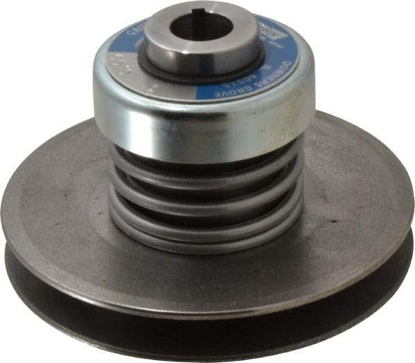 Lovejoy - 2.69" Min Pitch, 4.13" Long, 5.65" Max Diam, Spring Loaded Variable Speed Pulley - 6" Outside Diam, 7/8" Inside Diam, 1 Hp at 1750 RPM, 3/4 Hp at 1150 RPM - Apex Tool & Supply
