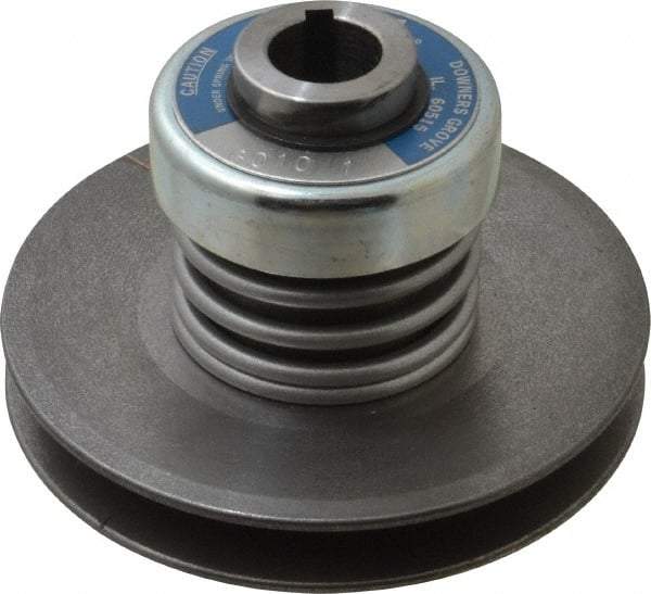 Lovejoy - 2.69" Min Pitch, 4.13" Long, 5.65" Max Diam, Spring Loaded Variable Speed Pulley - 6" Outside Diam, 1" Inside Diam, 1 Hp at 1750 RPM, 3/4 Hp at 1150 RPM - Apex Tool & Supply
