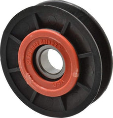 Fenner Drives - 17 Inside x 3" Outside Diam, 1/2" Wide Pulley Slot, Glass Reinforced Nylon Idler Pulley - 4L/A Belt Section, For Use with V-Belts - Apex Tool & Supply