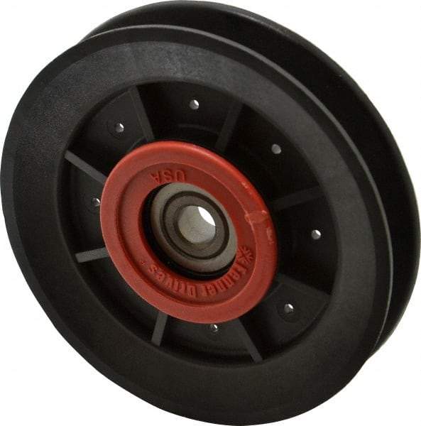 Fenner Drives - 3/8 Inside x 3.98" Outside Diam, 1/2" Wide Pulley Slot, Glass Reinforced Nylon Idler Pulley - 4L/A Belt Section, For Use with V-Belts - Apex Tool & Supply