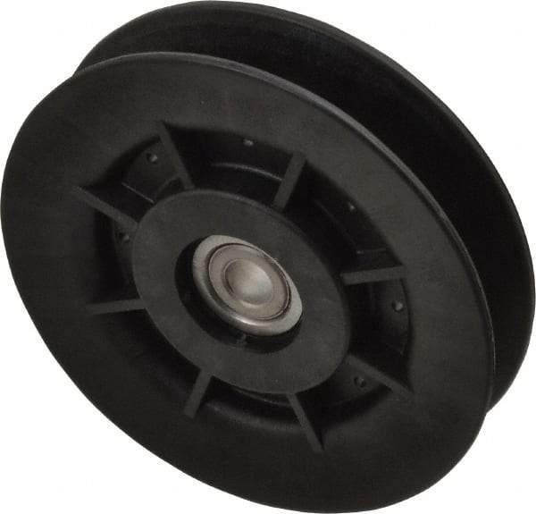 Fenner Drives - 3/8 Inside x 4" Outside Diam, 0.64" Wide Pulley Slot, Glass Reinforced Nylon Idler Pulley - 5L/B Belt Section, For Use with V-Belts - Apex Tool & Supply