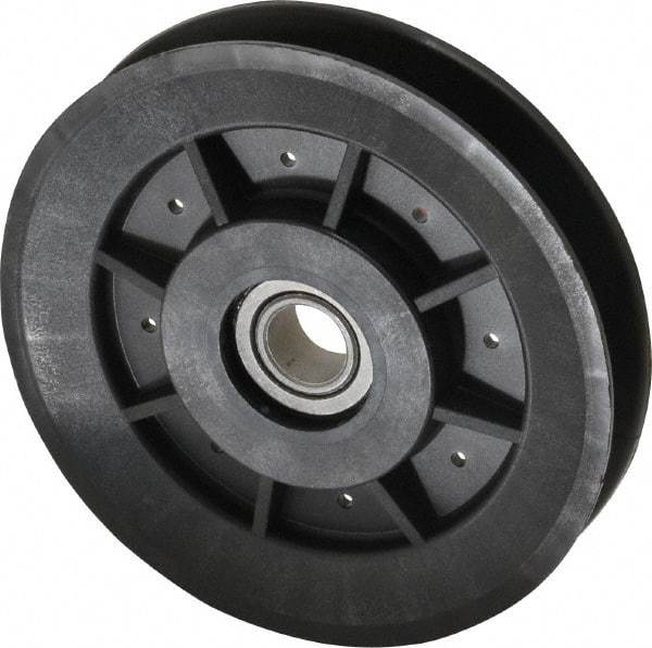 Fenner Drives - 1/2 Inside x 3.98" Outside Diam, 1/2" Wide Pulley Slot, Glass Reinforced Nylon Idler Pulley - 4L/A Belt Section, For Use with V-Belts - Apex Tool & Supply