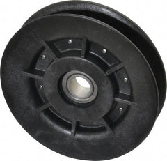 Fenner Drives - 1/2 Inside x 4" Outside Diam, 0.64" Wide Pulley Slot, Glass Reinforced Nylon Idler Pulley - 5L/B Belt Section, For Use with V-Belts - Apex Tool & Supply