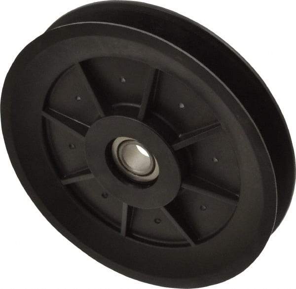 Fenner Drives - 1/2 Inside x 5.04" Outside Diam, 0.65" Wide Pulley Slot, Glass Reinforced Nylon Idler Pulley - 5L/B Belt Section, For Use with V-Belts - Apex Tool & Supply