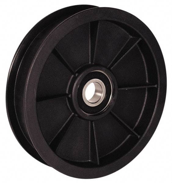 Fenner Drives - 3/8 Inside x 5-1/2" Outside Diam, 0.38" Wide Pulley Slot, Glass Reinforced Nylon Idler Pulley - 3/8" Belt Size Diam, For Use with Round Belts - Apex Tool & Supply