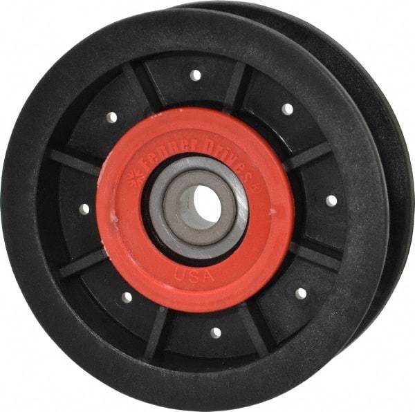 Fenner Drives - 3/8 Inside x 3-1/2" Outside Diam, 0.77" Wide Pulley Slot, Glass Reinforced Nylon Idler Pulley - For Use with Flat Belts, 5/8" Wide - Apex Tool & Supply
