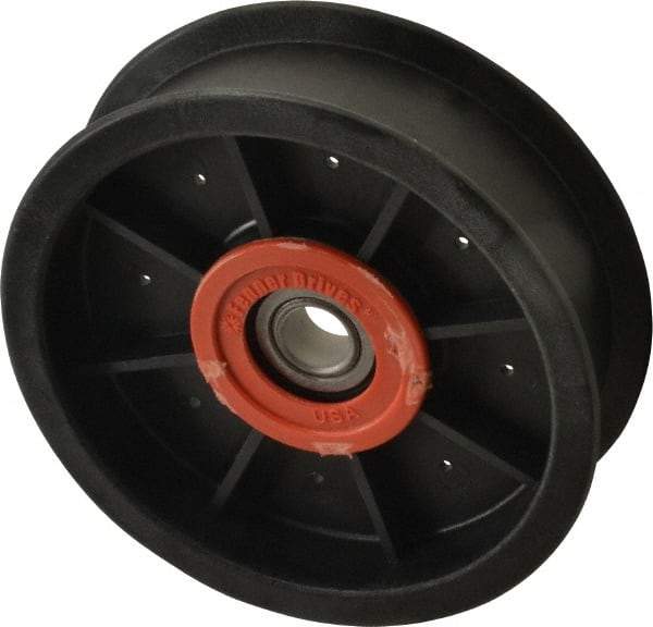 Fenner Drives - 1/2 Inside x 4-1/2" Outside Diam, 1.09" Wide Pulley Slot, Glass Reinforced Nylon Idler Pulley - For Use with Flat Belts, 29/32" Wide - Apex Tool & Supply