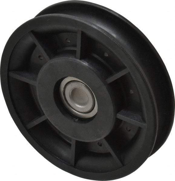 Fenner Drives - 3/8 Inside x 3-1/2" Outside Diam, 0.53" Wide Pulley Slot, Glass Reinforced Nylon Idler Pulley - 1/2" Belt Size Diam, For Use with Round Belts - Apex Tool & Supply